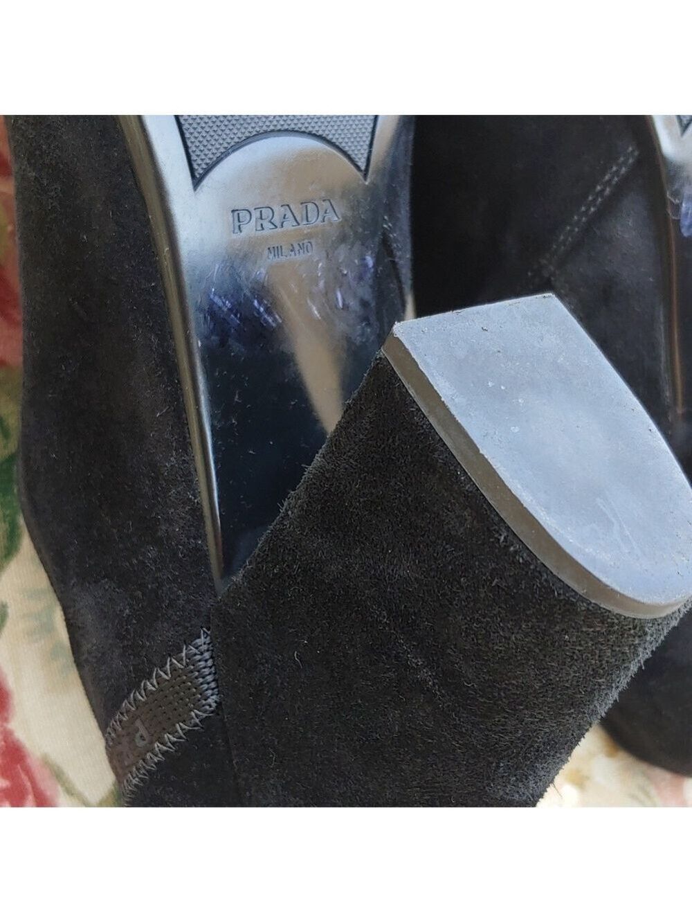 PRADA Black Suede Block Heel Ankle Booties Women's Size US 9 EURO 40 - Picture 11 of 17